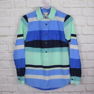 💰3/$25 J. Crew Half-Button Placket Popover Tunic Top Stripe Colorblock XXS